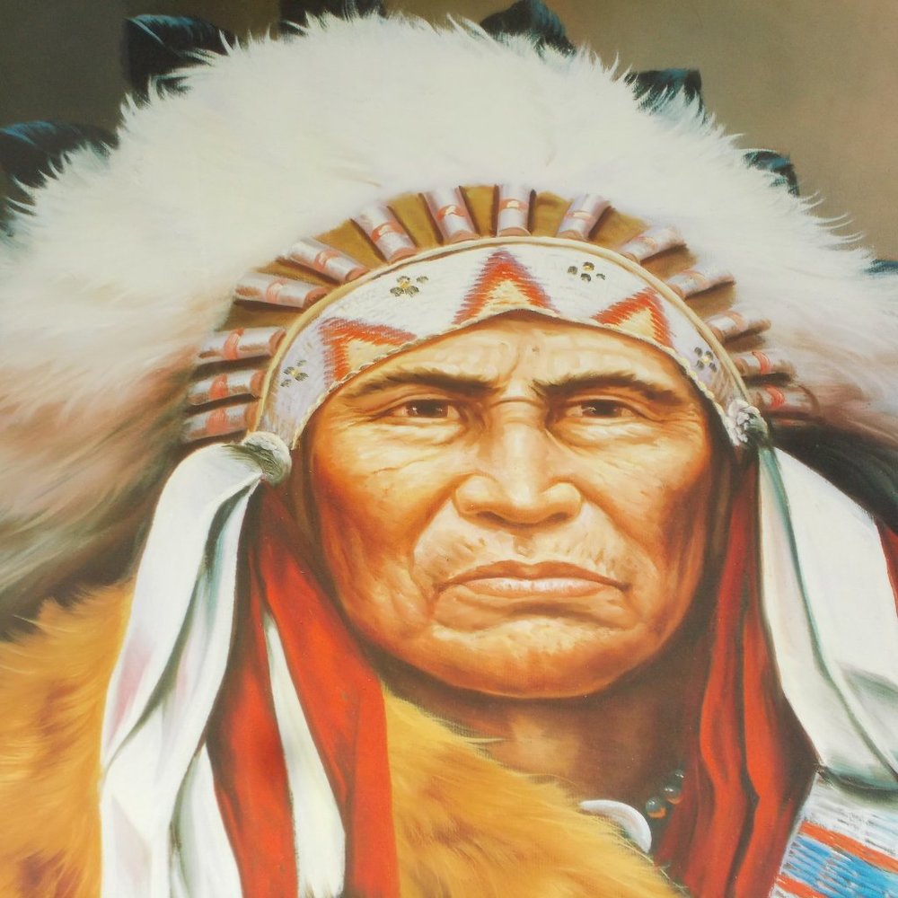 Vintage Indian Chief in gold metal frame - Picture 5 of 6